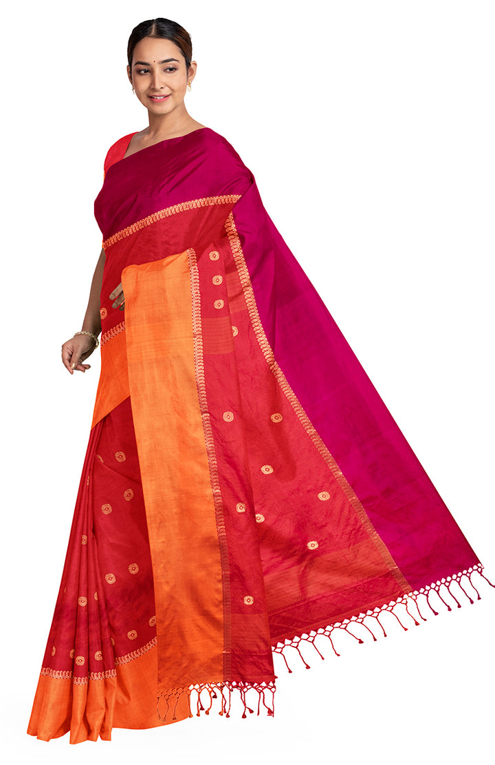 Biswa bangla silk handwoven red tangail saree