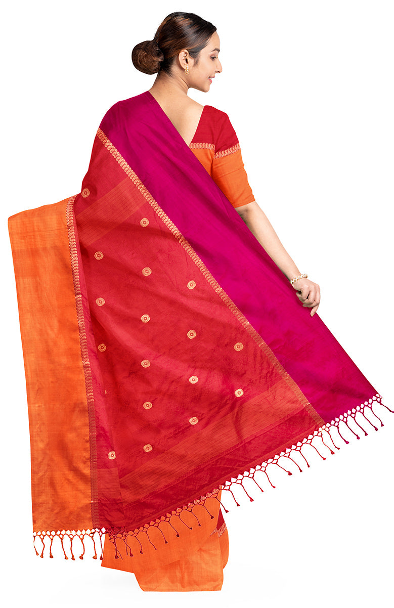 Biswa bangla silk handwoven red tangail saree