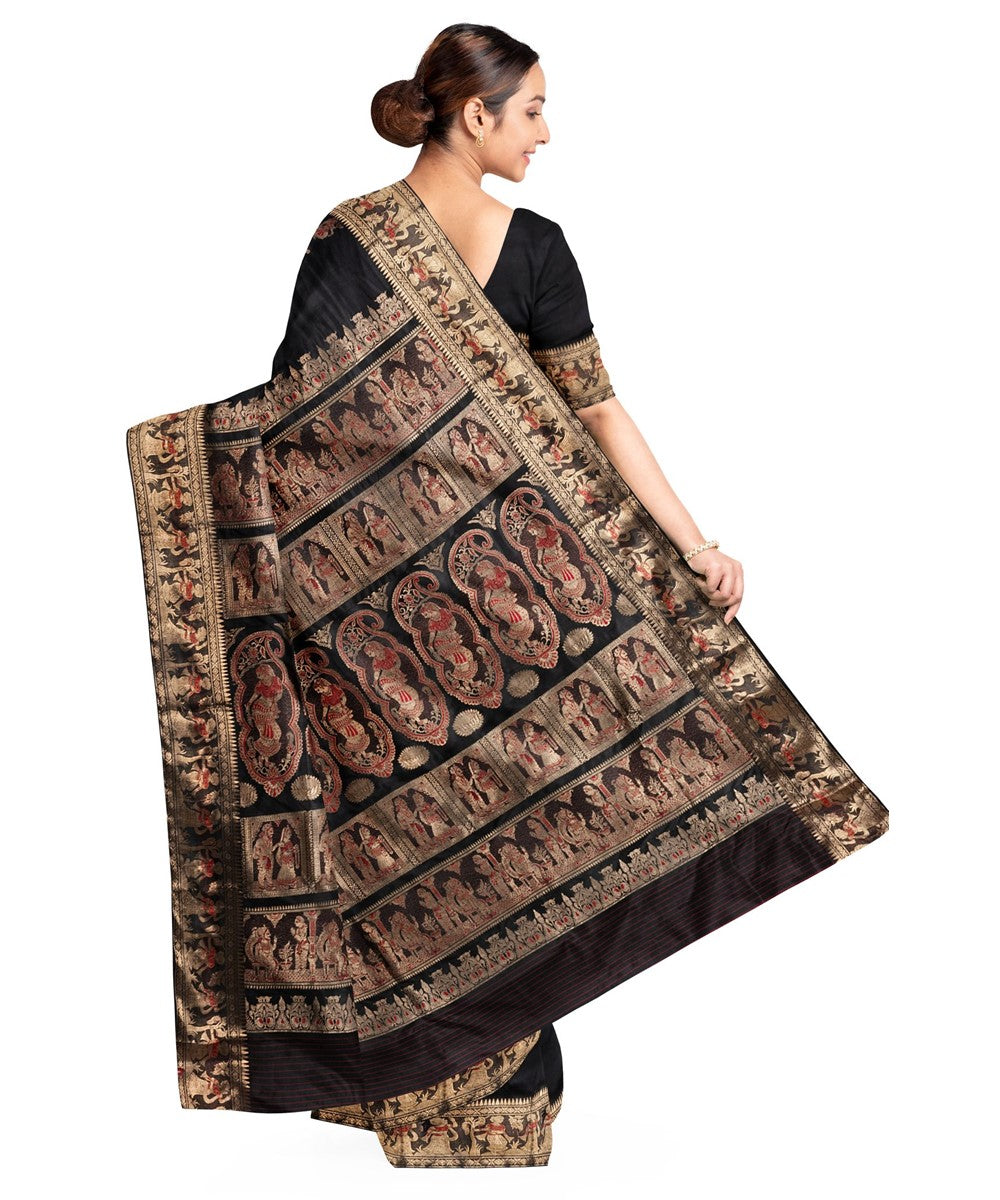 Biswa bangla black golden silk handloom baluchari saree