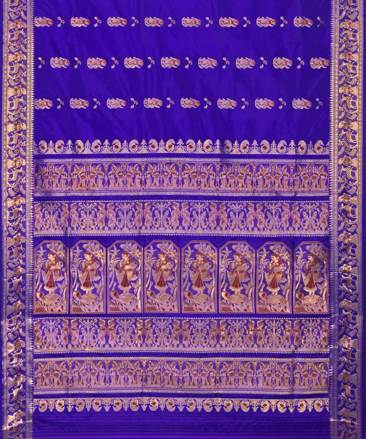Biswa bangla navy blue golden silk handloom baluchari saree