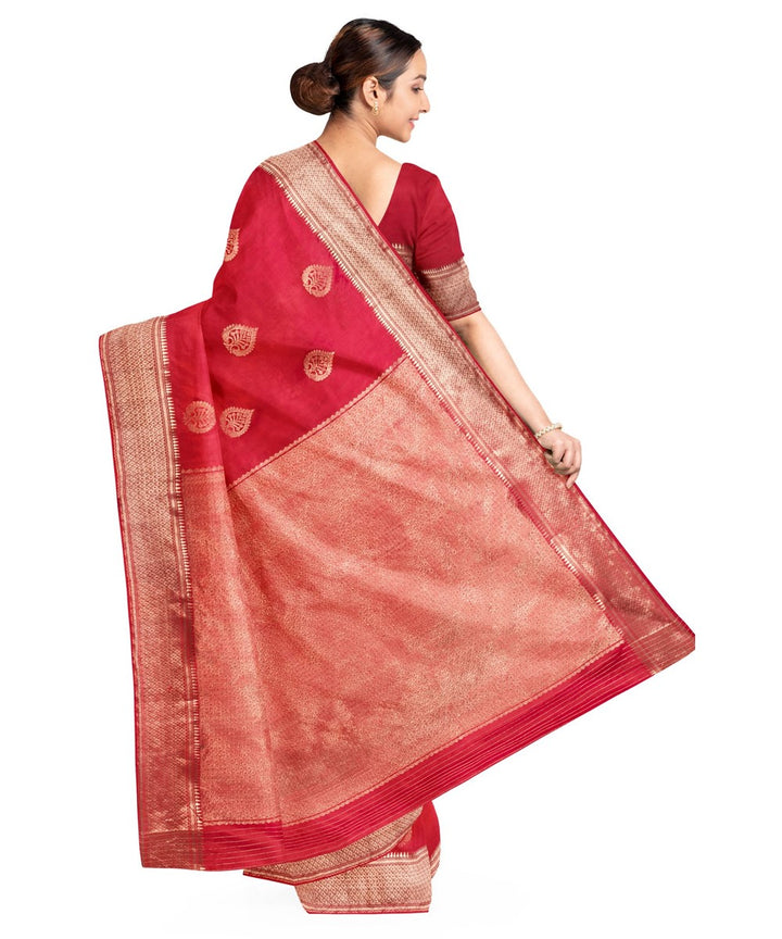 Biswa bangla red golden silk hand loom baluchari saree