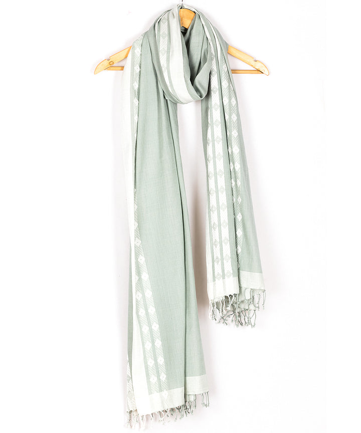 Biswa bangla cyan green white handwoven cotton scarf