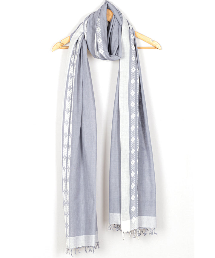 Biswa bangla grey white handwoven cotton scarf