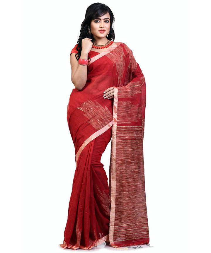 Bengal Handloom Dark Red Sico Saree