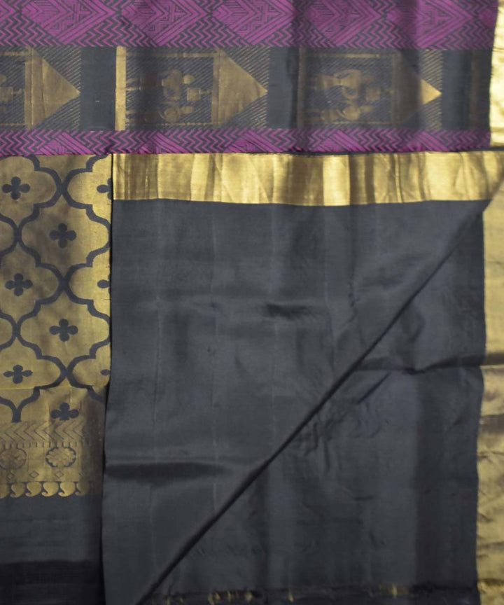 Black Violet Handloom Soft Silk Saree