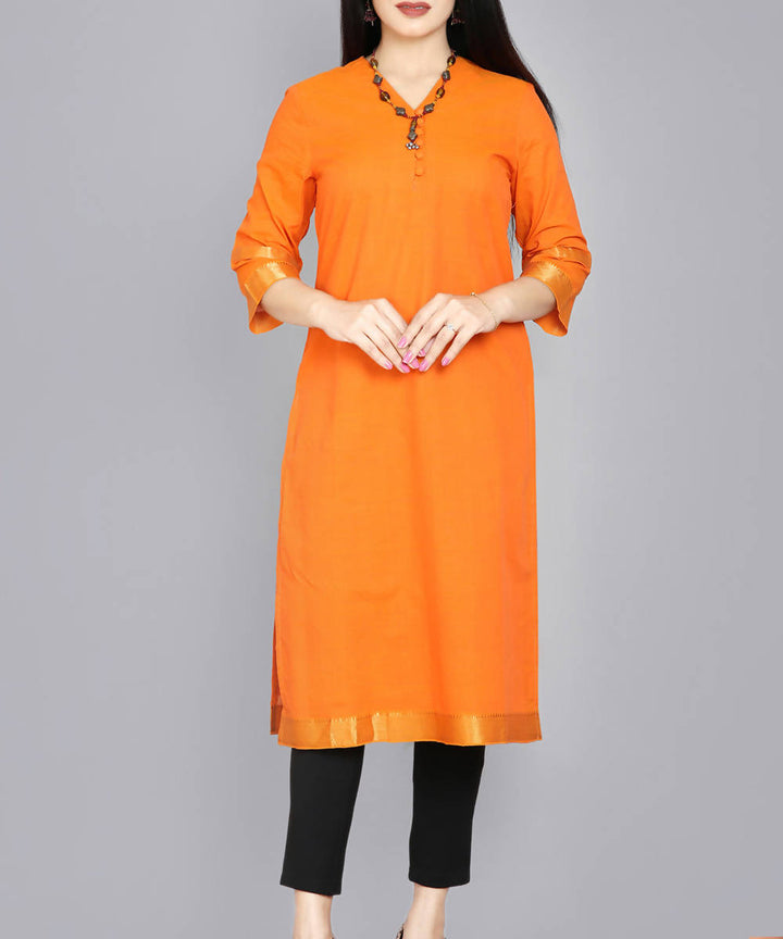 Kiara crafts Orange handcrafted cotton mangalgiri kurti with zari border