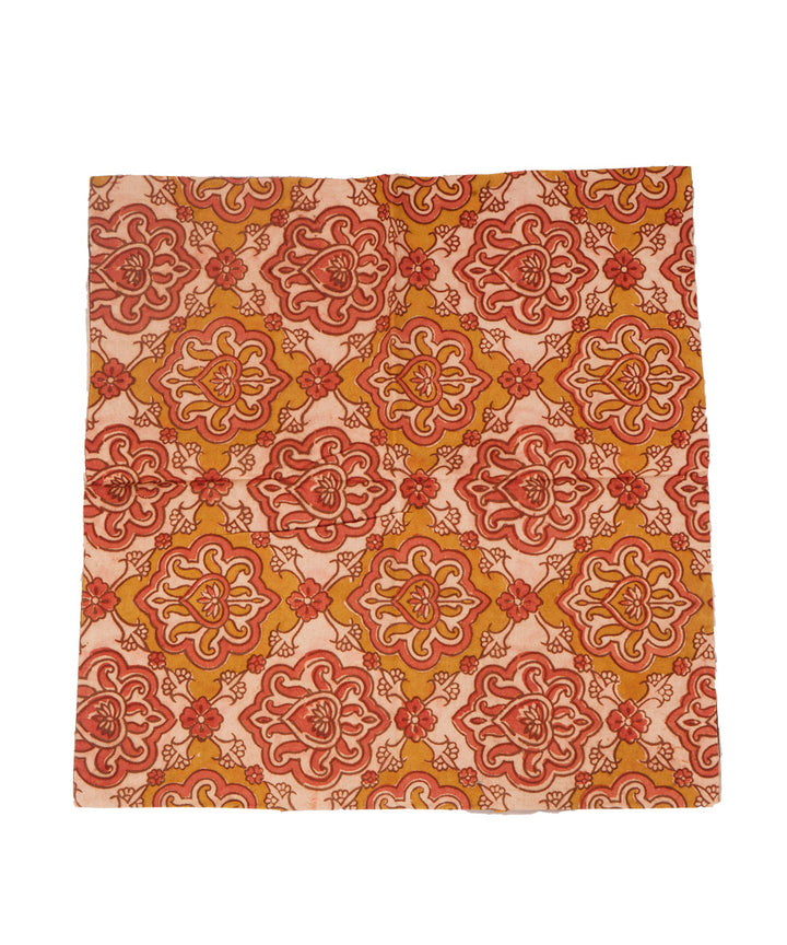 Amber yellow multicolor cotton block print kalamkari cushion cover