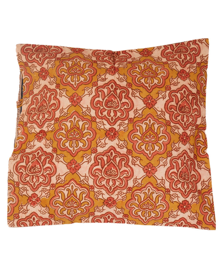 Amber yellow multicolor cotton block print kalamkari cushion cover