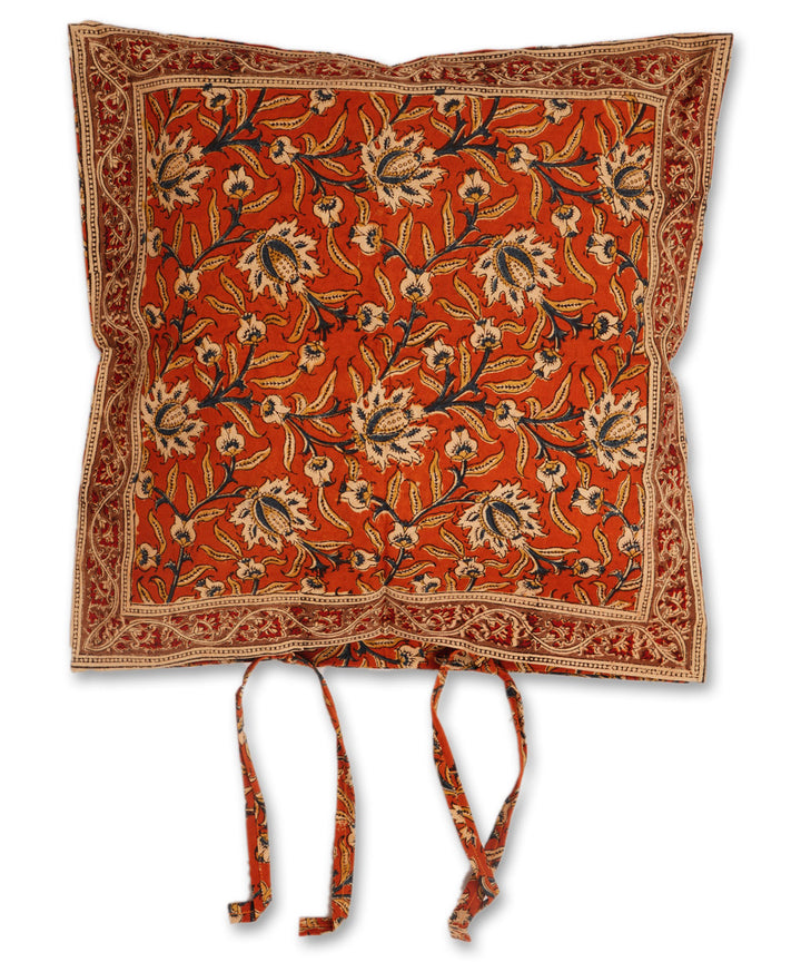 Dark orange cotton hand block print kalamkari cushion cover