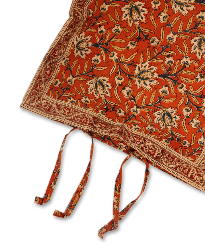 Dark orange cotton hand block print kalamkari cushion cover