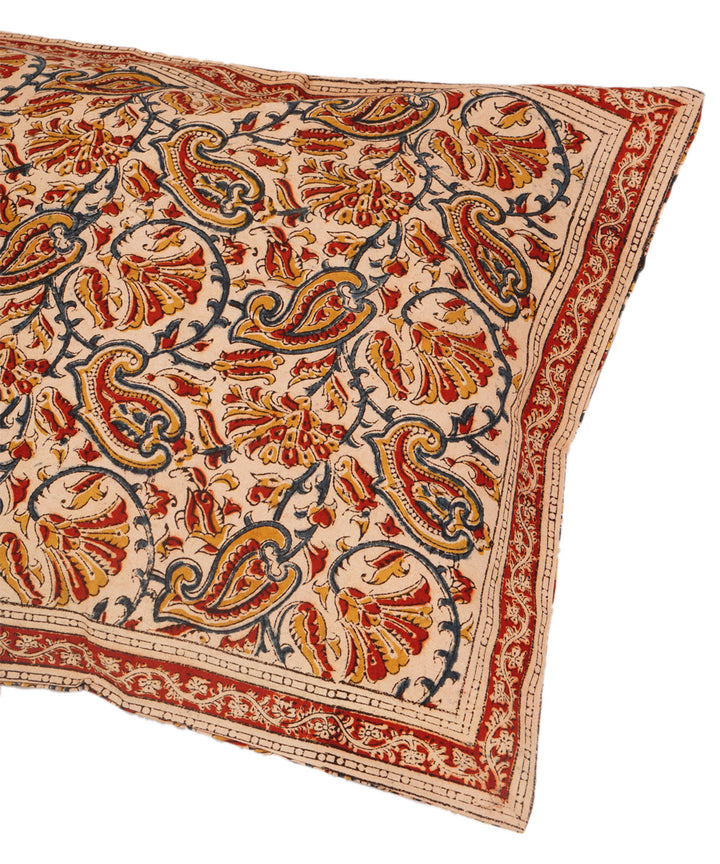 Multicolor cotton hand block print kalamkari cushion cover