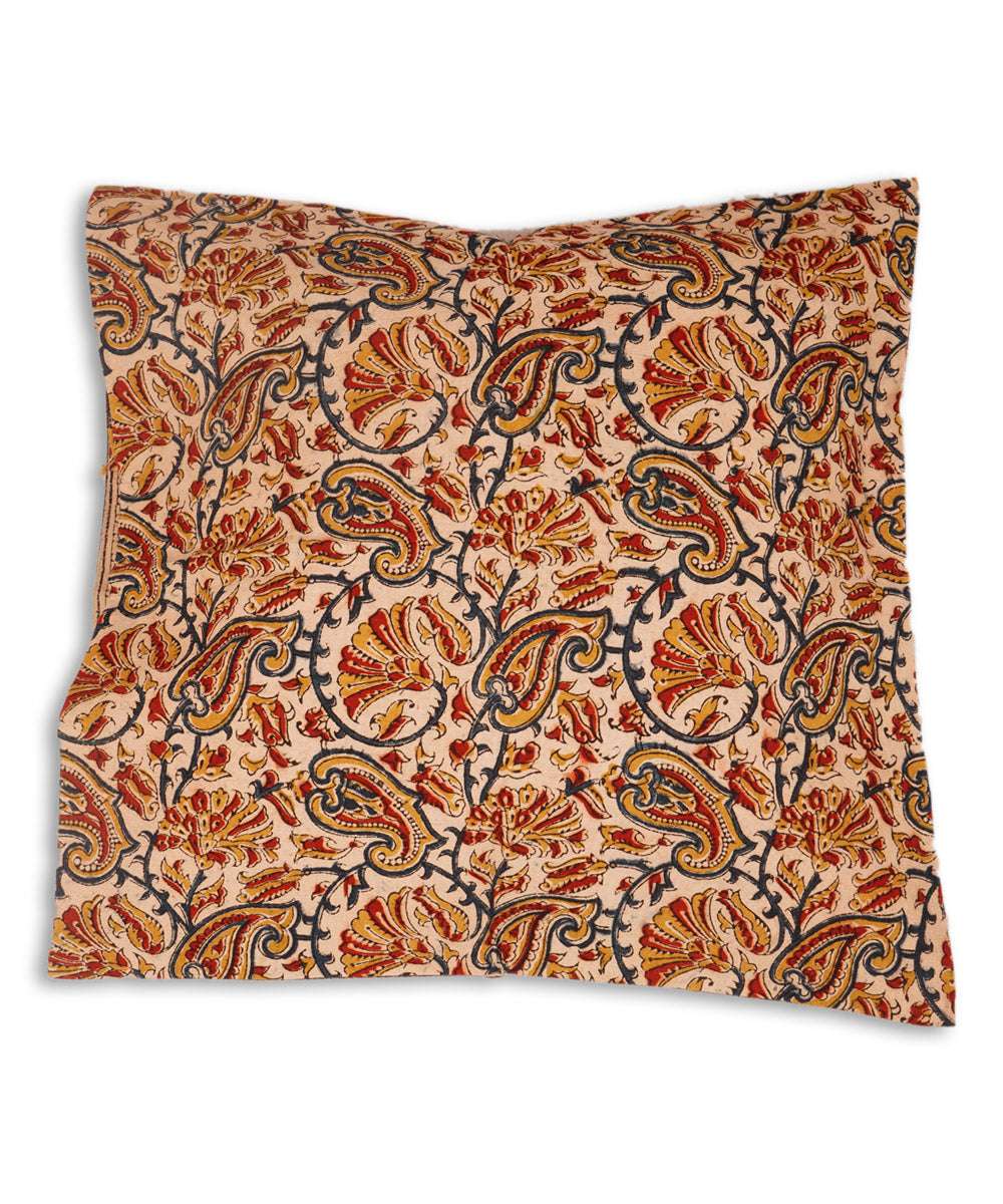 Multicolor cotton hand block print kalamkari cushion cover