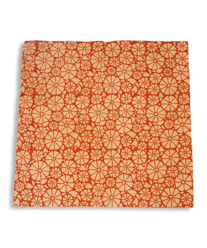 Cream dark red cotton hand block print kalamkari cushion cover