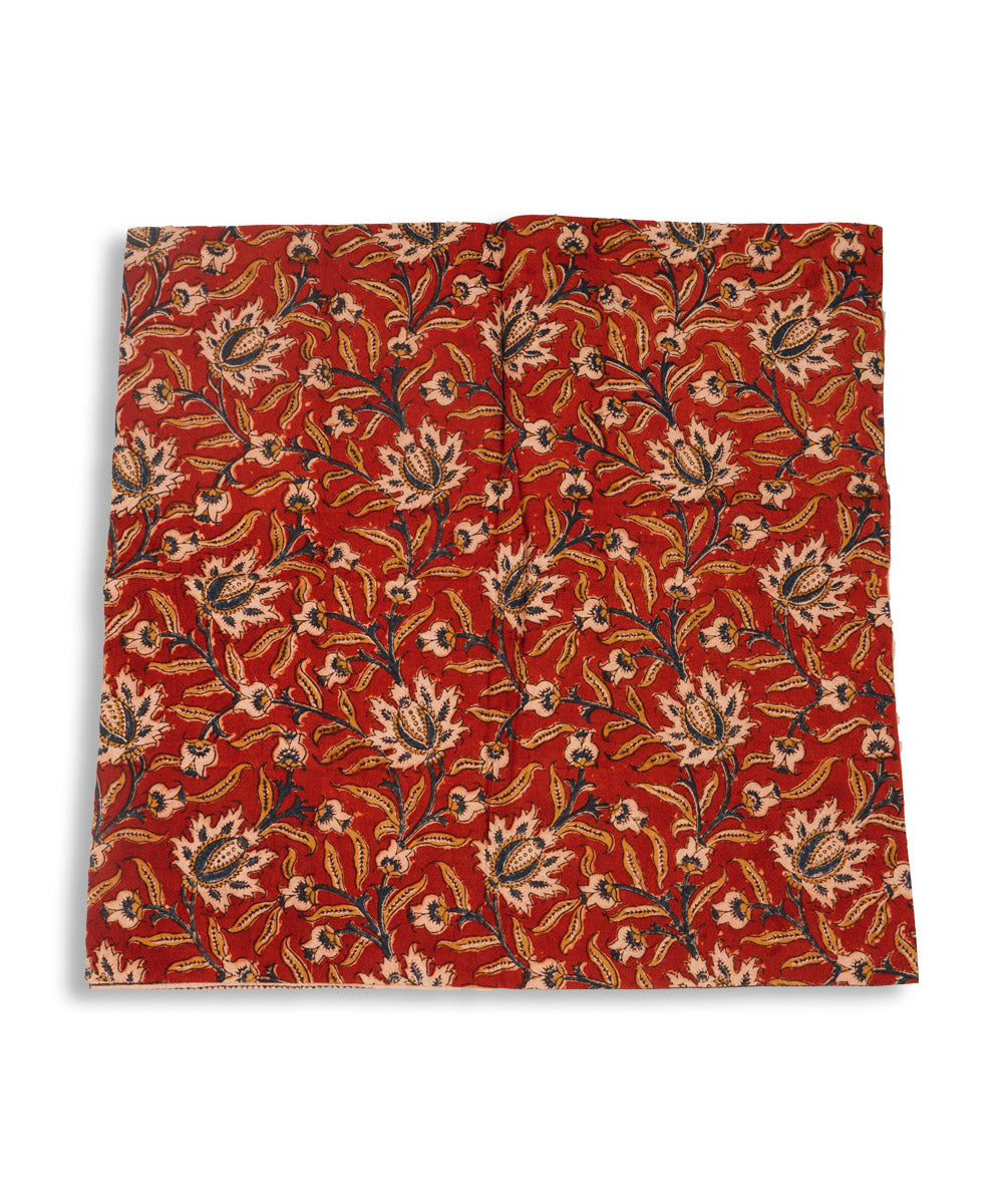 Deep red cotton hand block print kalamkari cushion cover
