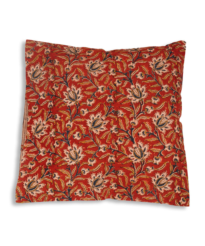 Deep red cotton hand block print kalamkari cushion cover