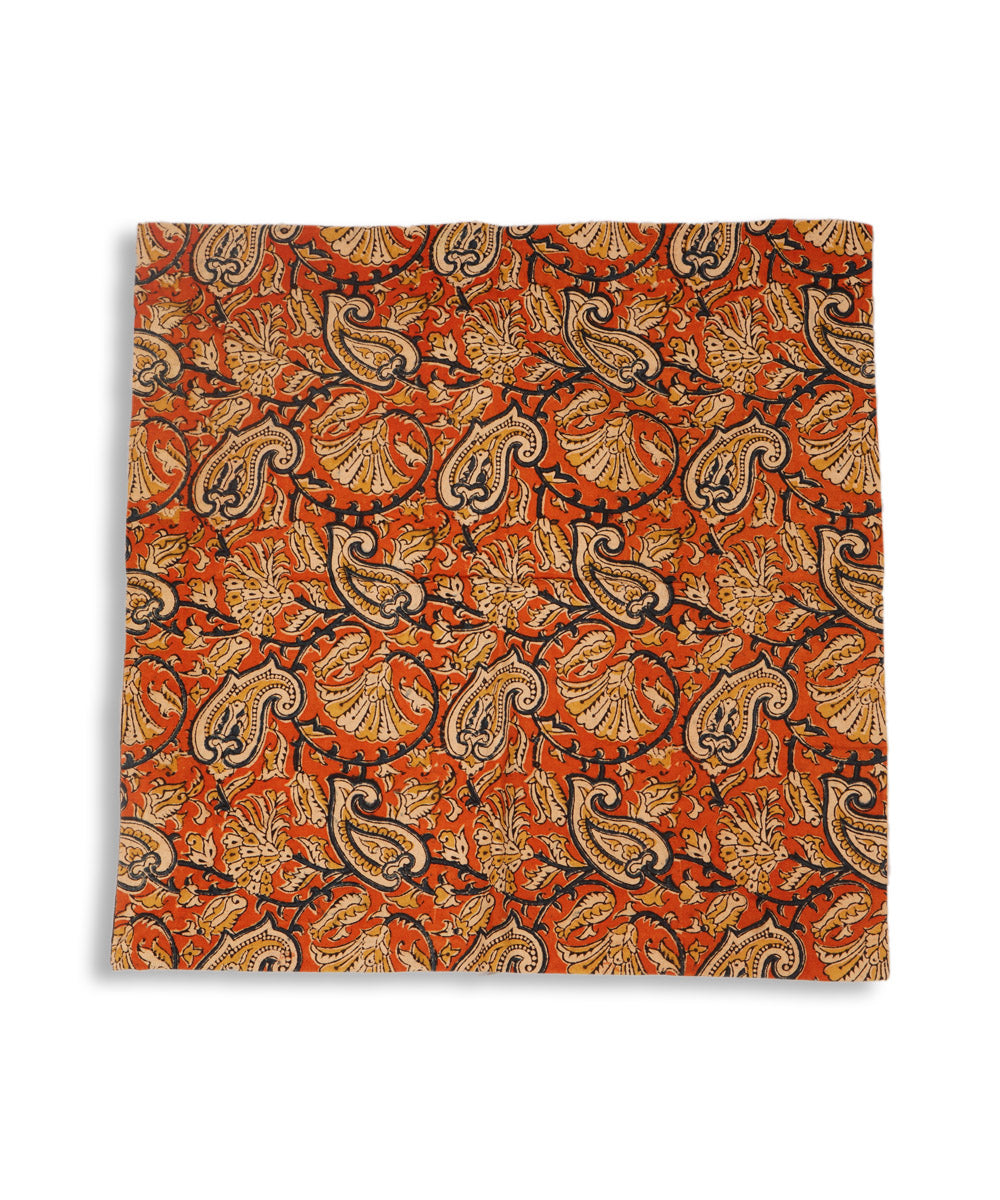 Coral orange cotton hand block print kalamkari cushion cover