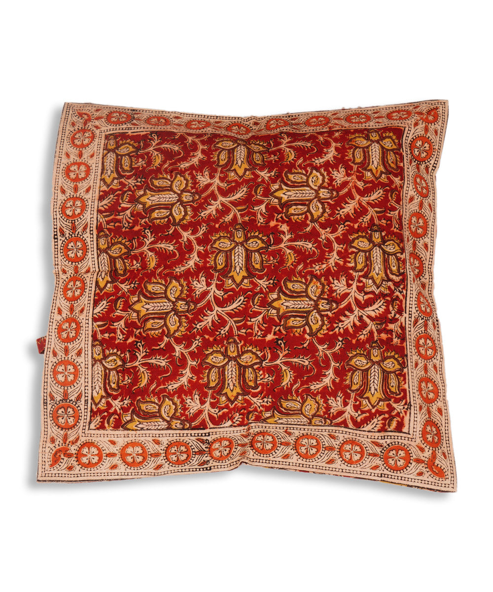 Maroon cotton hand block print kalamkari cushion cover
