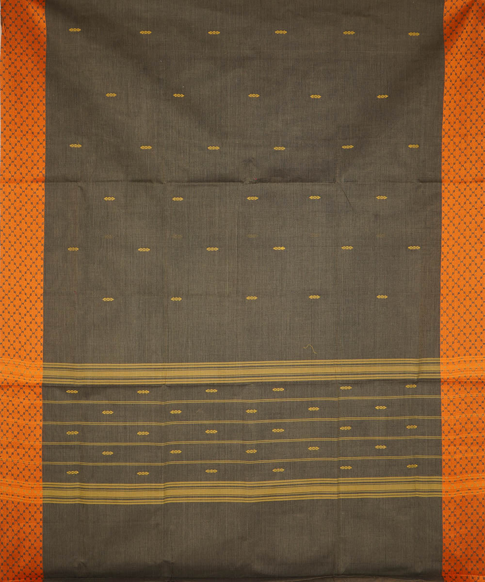 Ash grey and orange cotton handwoven venkatagiri saree