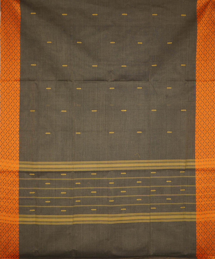 Ash grey and orange cotton handwoven venkatagiri saree