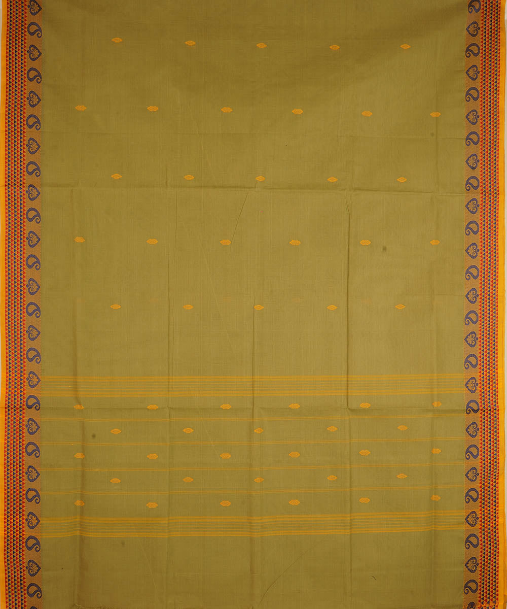 Olive green and orange cotton handwoven venkatagiri saree