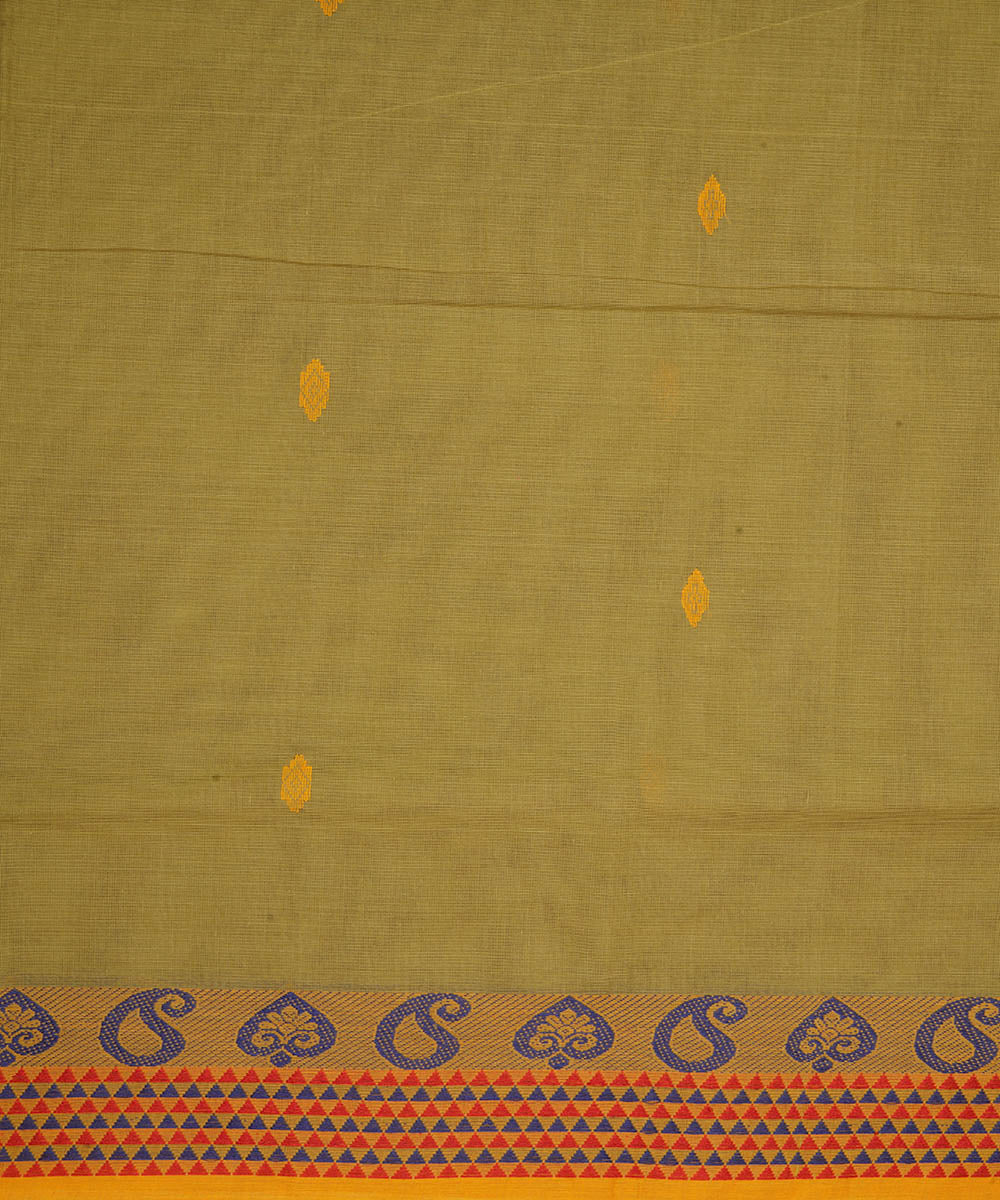 Olive green and orange cotton handwoven venkatagiri saree