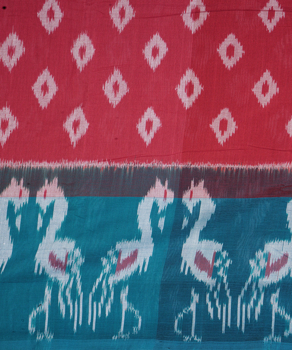Red handwoven cotton pochampally ikat saree