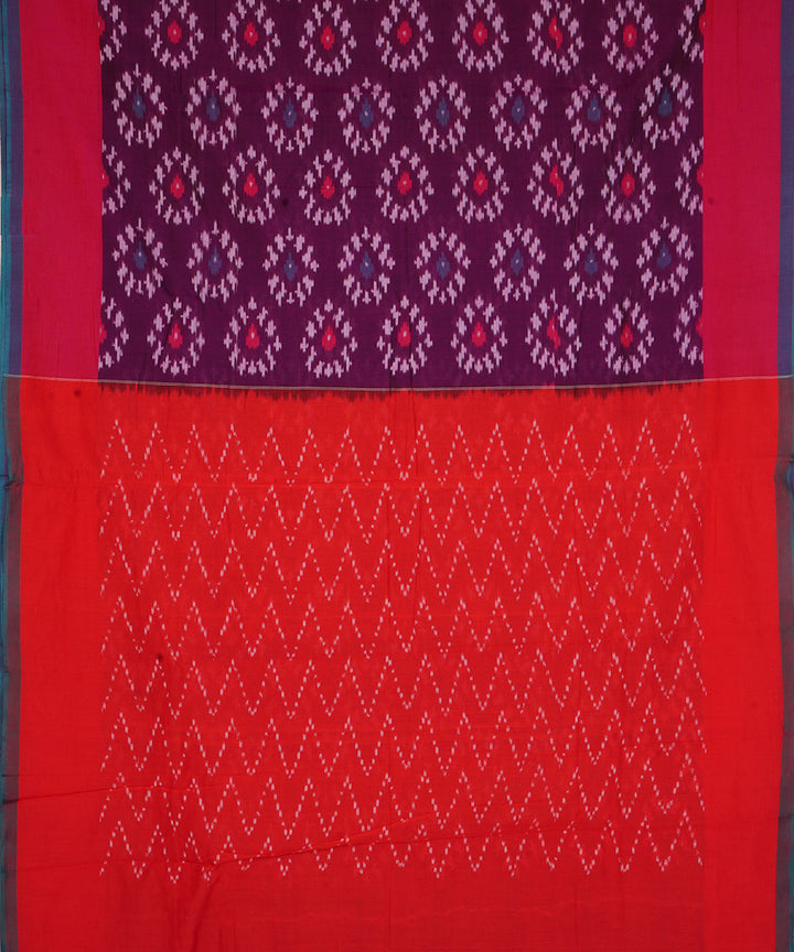 Magenta maroon handwoven cotton pochampally ikat saree
