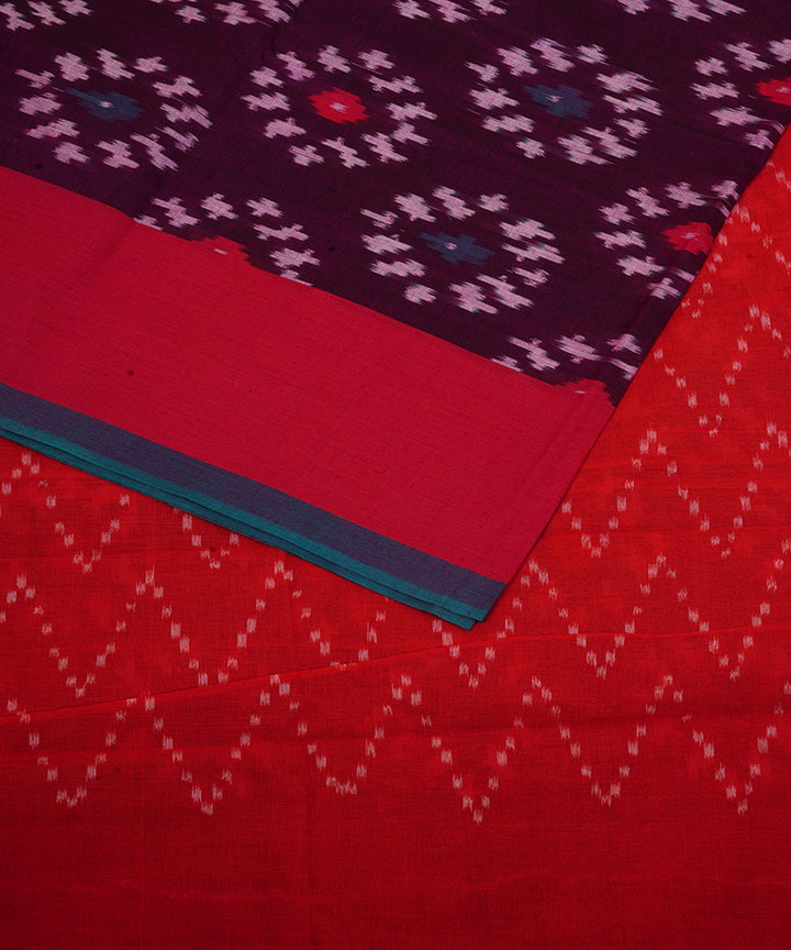 Magenta maroon handwoven cotton pochampally ikat saree