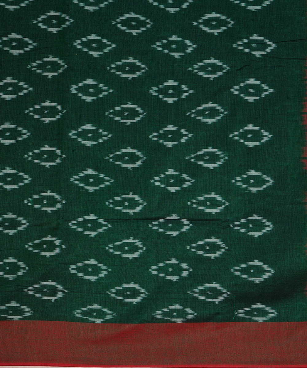 Dark green handwoven cotton pochampally ikkat saree