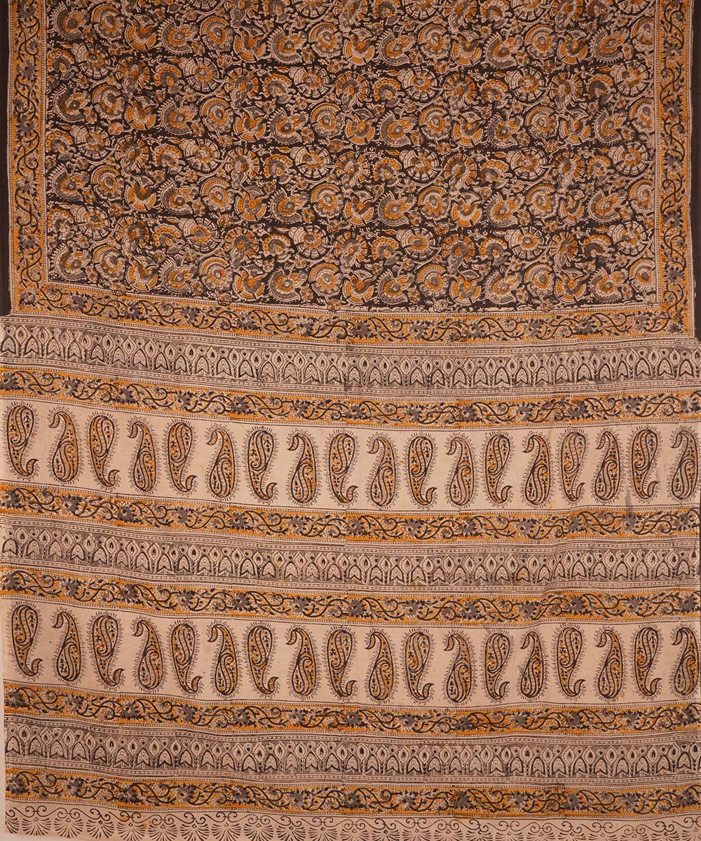 Black cream cotton handblock printed kalamkari saree
