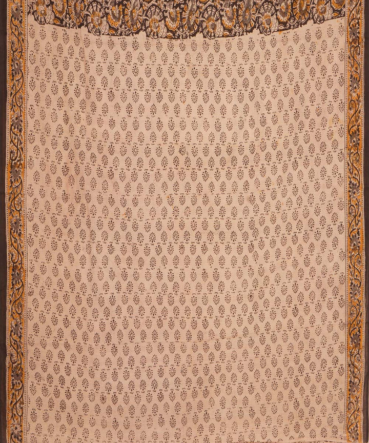 Black cream cotton handblock printed kalamkari saree