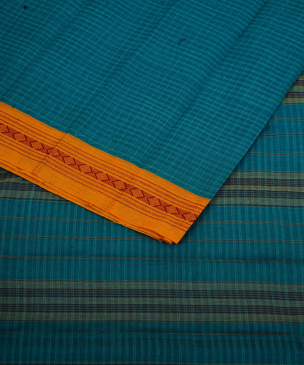 Blue green cotton handloom narayanapet saree
