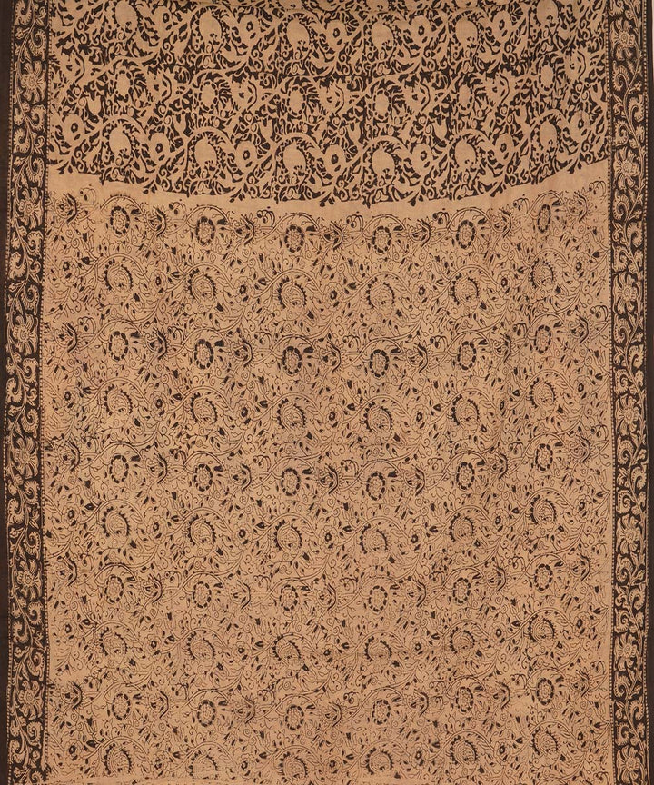 Black beige cotton handblock printed kalamkari saree