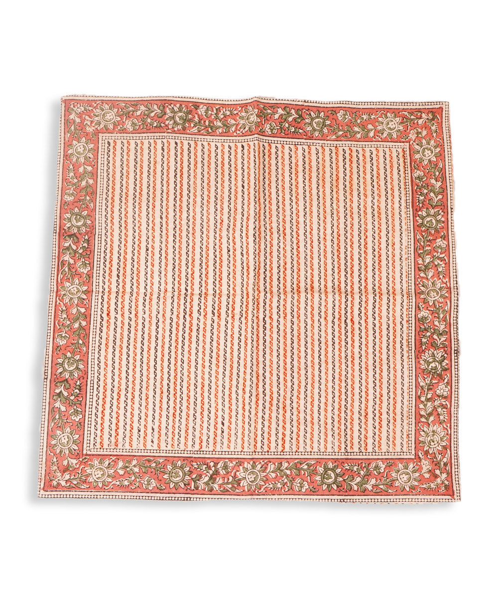 Off white multicolor cotton hand block print kalamkari cushion cover