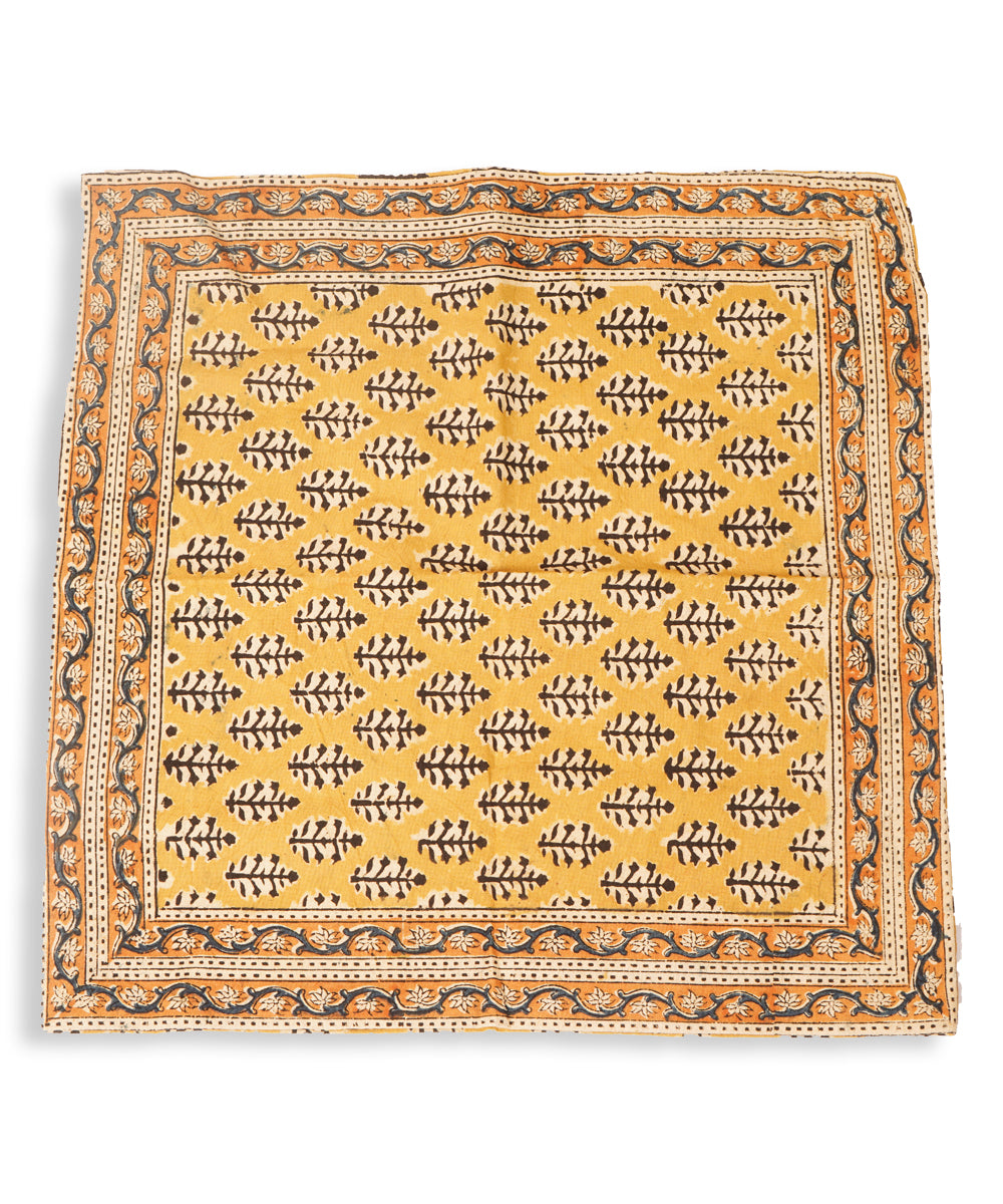 Chrome yellow cotton hand block print kalamkari cushion cover