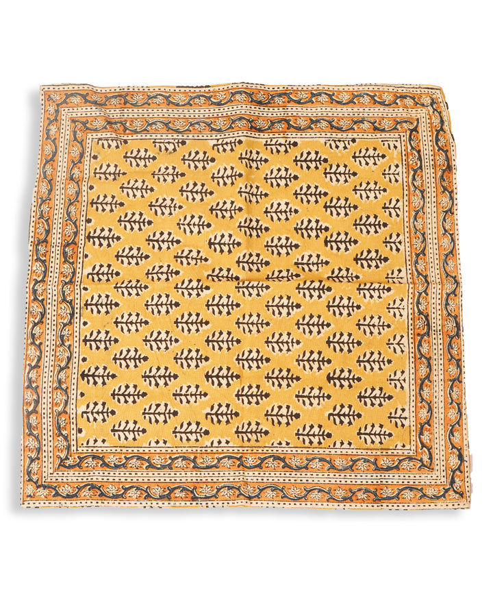 Chrome yellow cotton hand block print kalamkari cushion cover