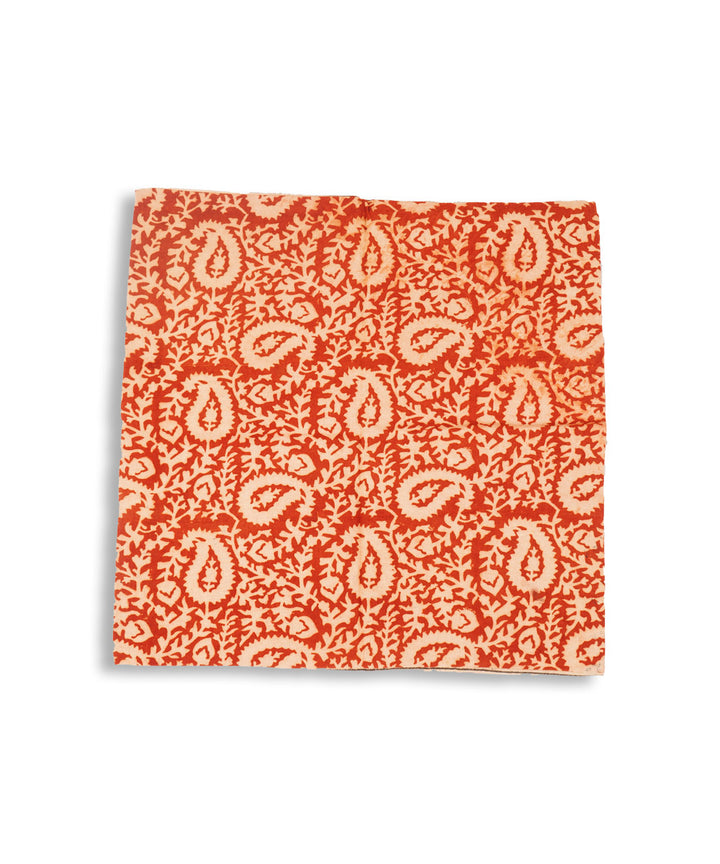 Dark orange hand block printed cotton kalamkari cushion cover