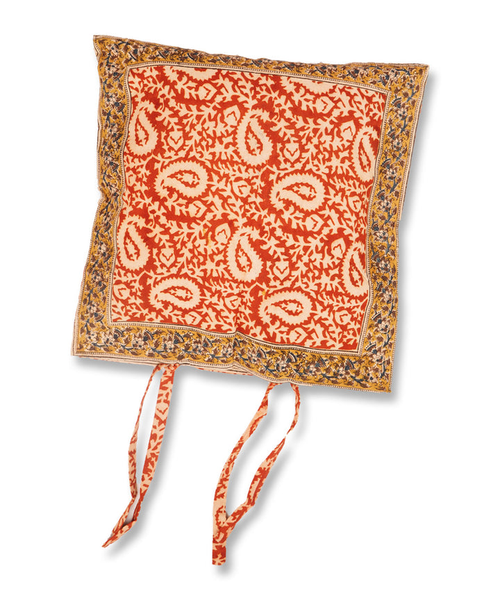 Dark orange hand block printed cotton kalamkari cushion cover