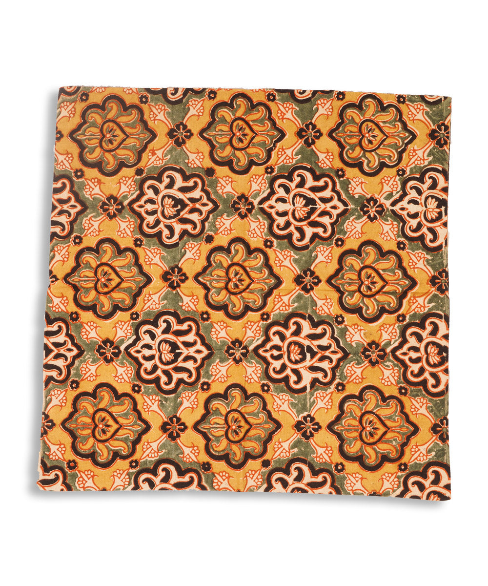 Multicolor hand block printed cotton kalamkari cushion cover