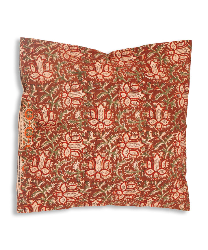 Dark maroon hand block printed kalamkari cotton cushion cover