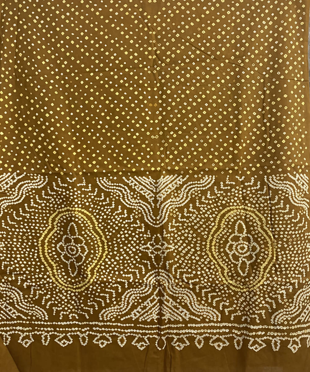 Mustard tie dye bandhani cotton silk saree