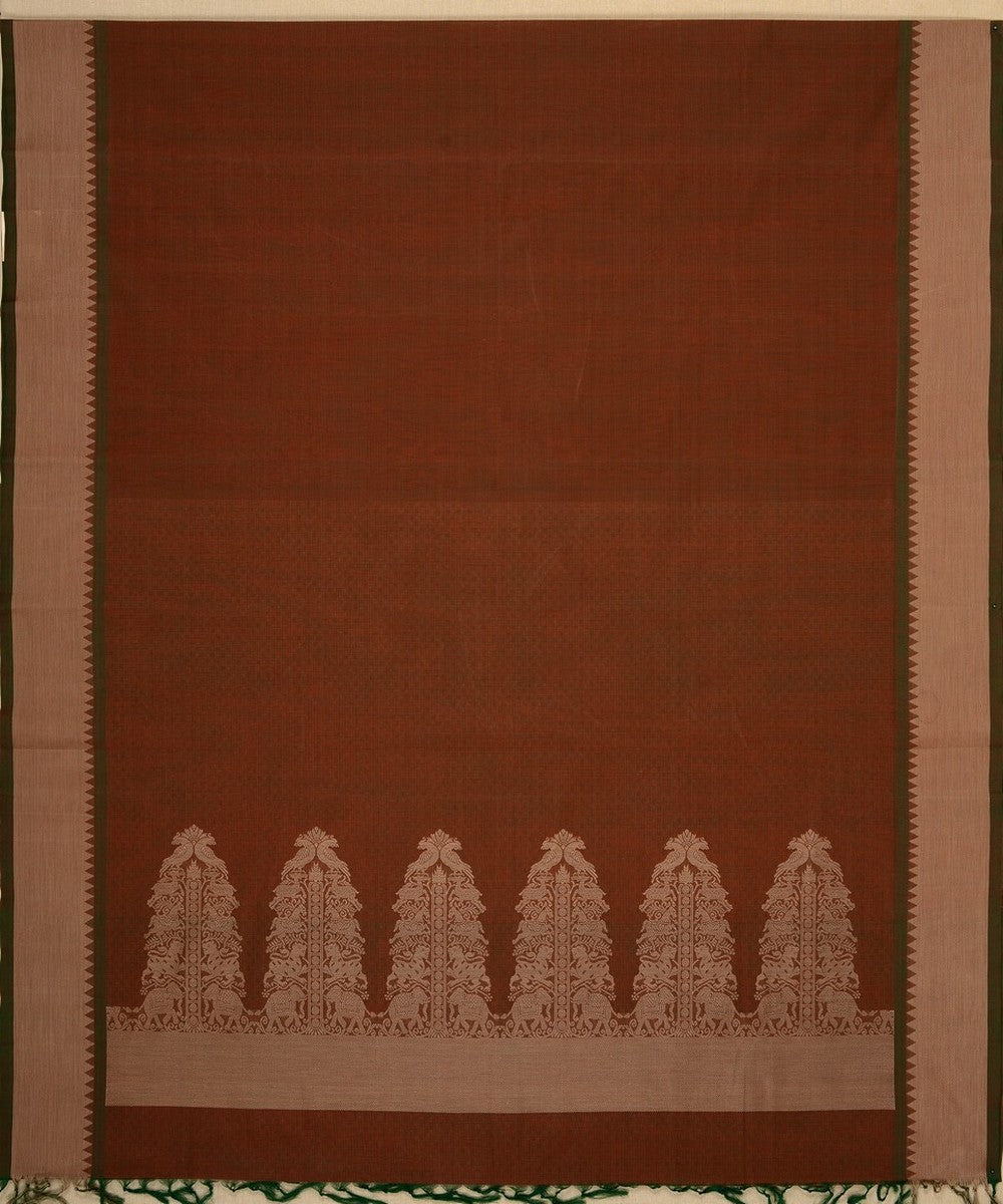 Brown manthuzhir handwoven cotton kanchi saree