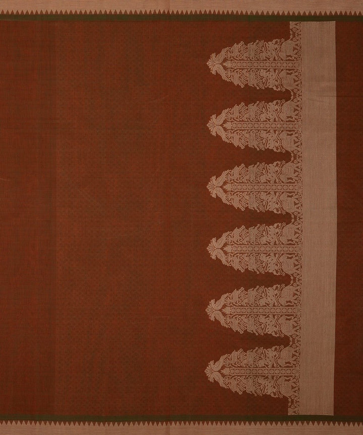 Brown manthuzhir handwoven cotton kanchi saree