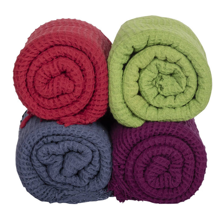 Biswa bangla handwoven honeycomb cotton bath towels (Pack of 4, Light Weight, Honey Comb Pattern, Quick Dry, Skin Friendly)