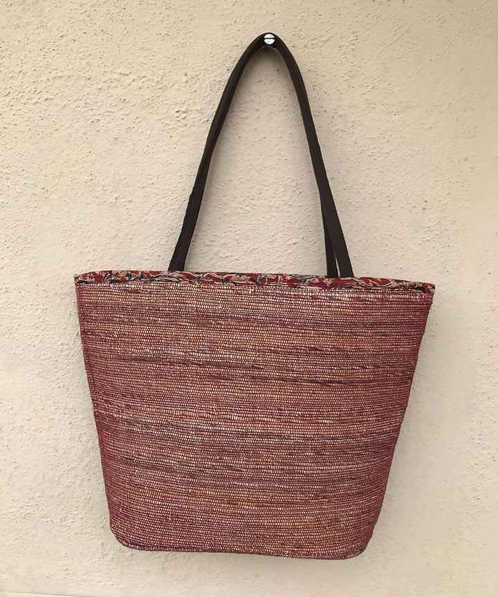 Beige and maroon banana fibre handmade crochet bag