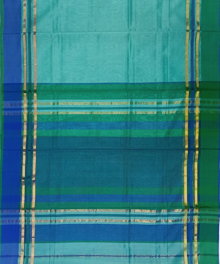 Aqua Blue Maheshwari Handloom Cotton Silk Saree