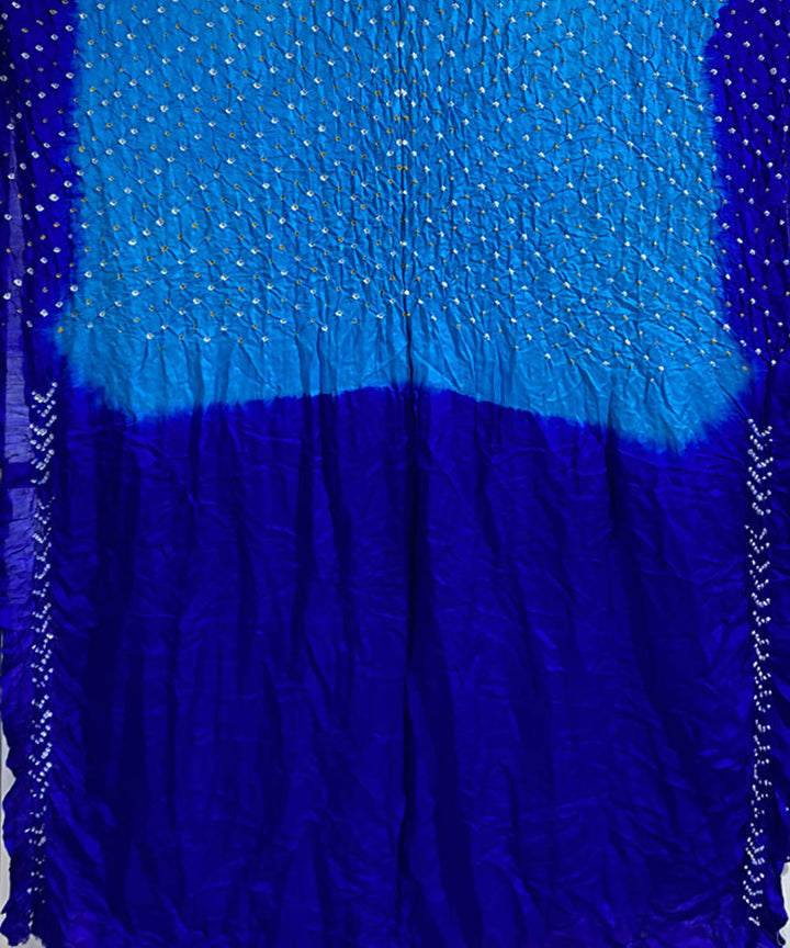 Sky blue hand printed gajji silk bandhani saree
