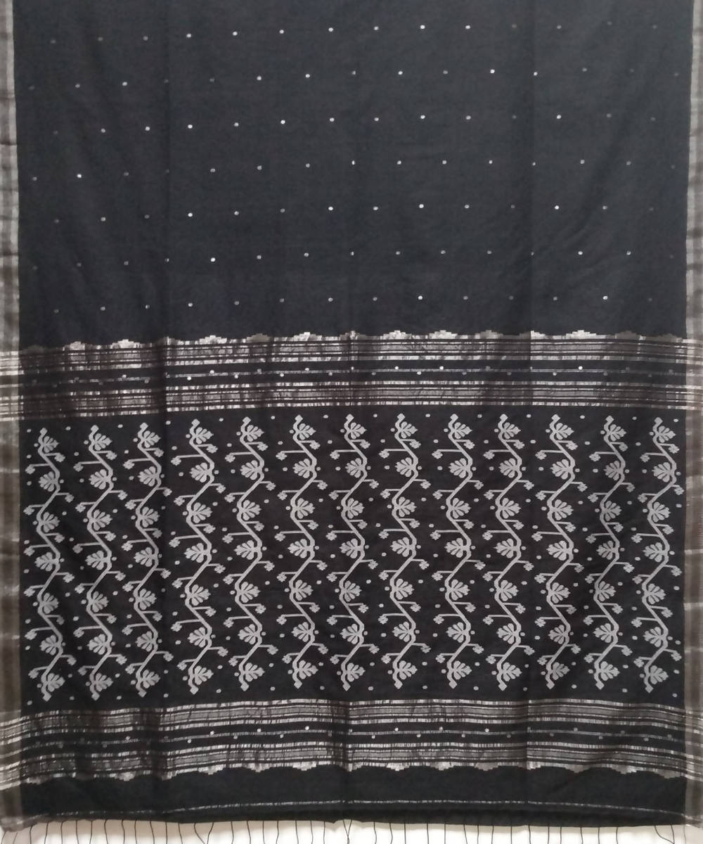 black handwoven muslin jamdani cotton saree