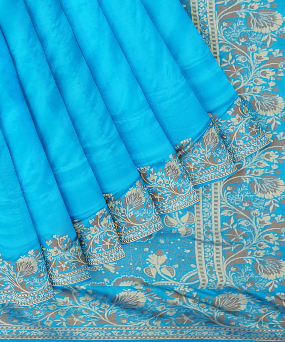Capri blue handwoven silk banarasi saree