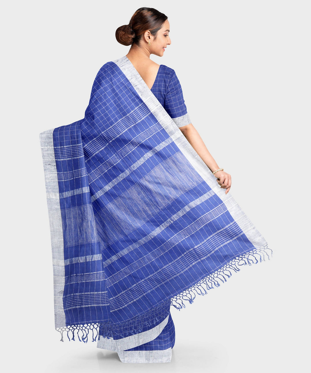 Biswa bangla handwoven indigo linen zari saree
